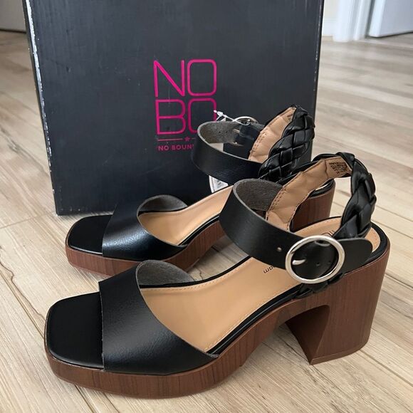 NWT No Boundaries black Women's Block Heel Sandals Size 7 new in box - Picture 1 of 7